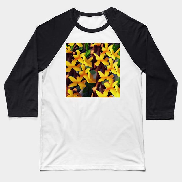 Bright Yellow Forsythia Baseball T-Shirt by DANAROPER